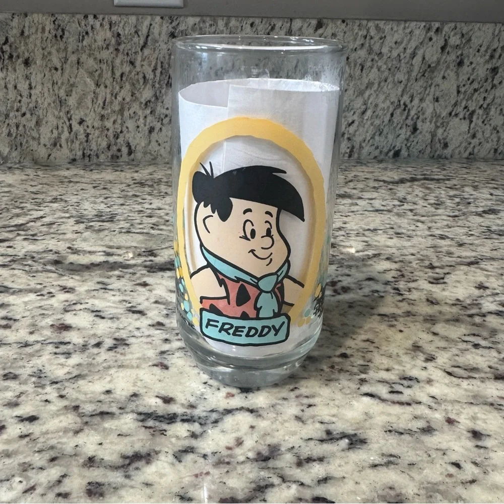 1986‎ Flintstone Kids Pizza Hut Glass Freddy Fred Hanna-Barbera Vintage